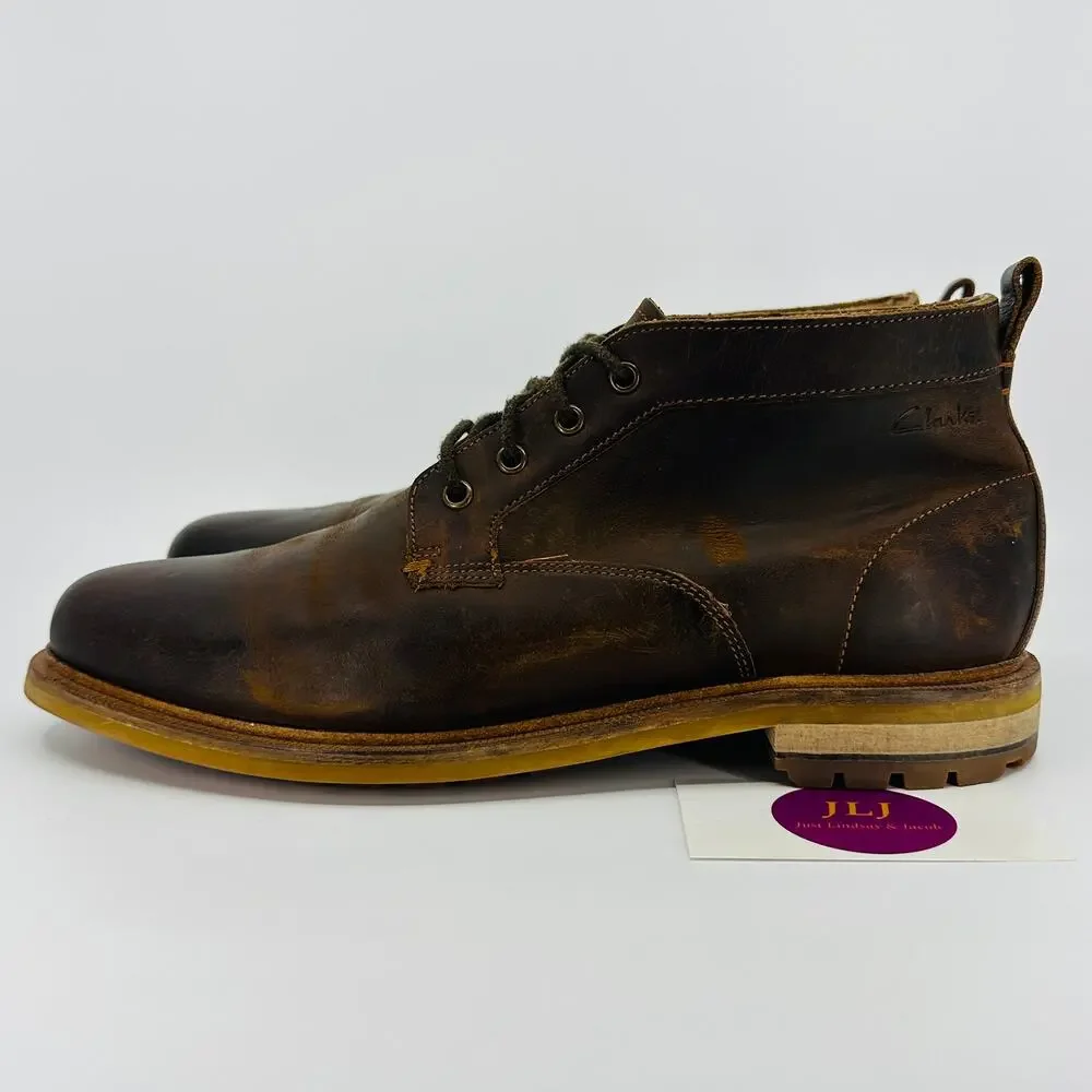 Clarks Men's Foxwell Mid Beeswax Leather Lace Up Chukka Boots Size 8.5